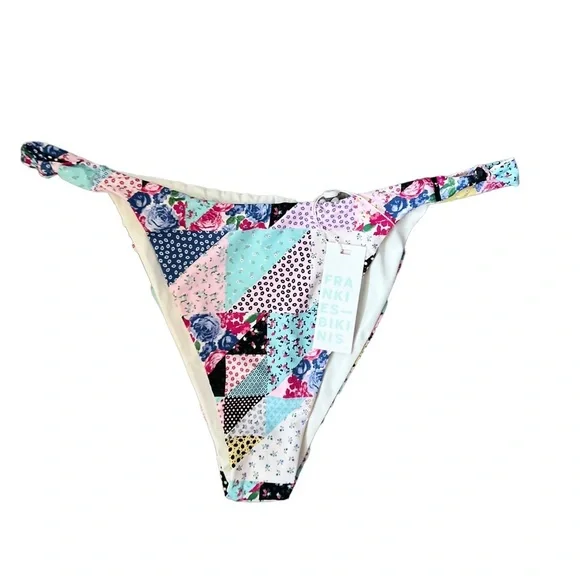 NWT Frankies Bikinis Gabe High Cut Bikini Bottom in Patchwork Size Large - Picture 9 of 13
